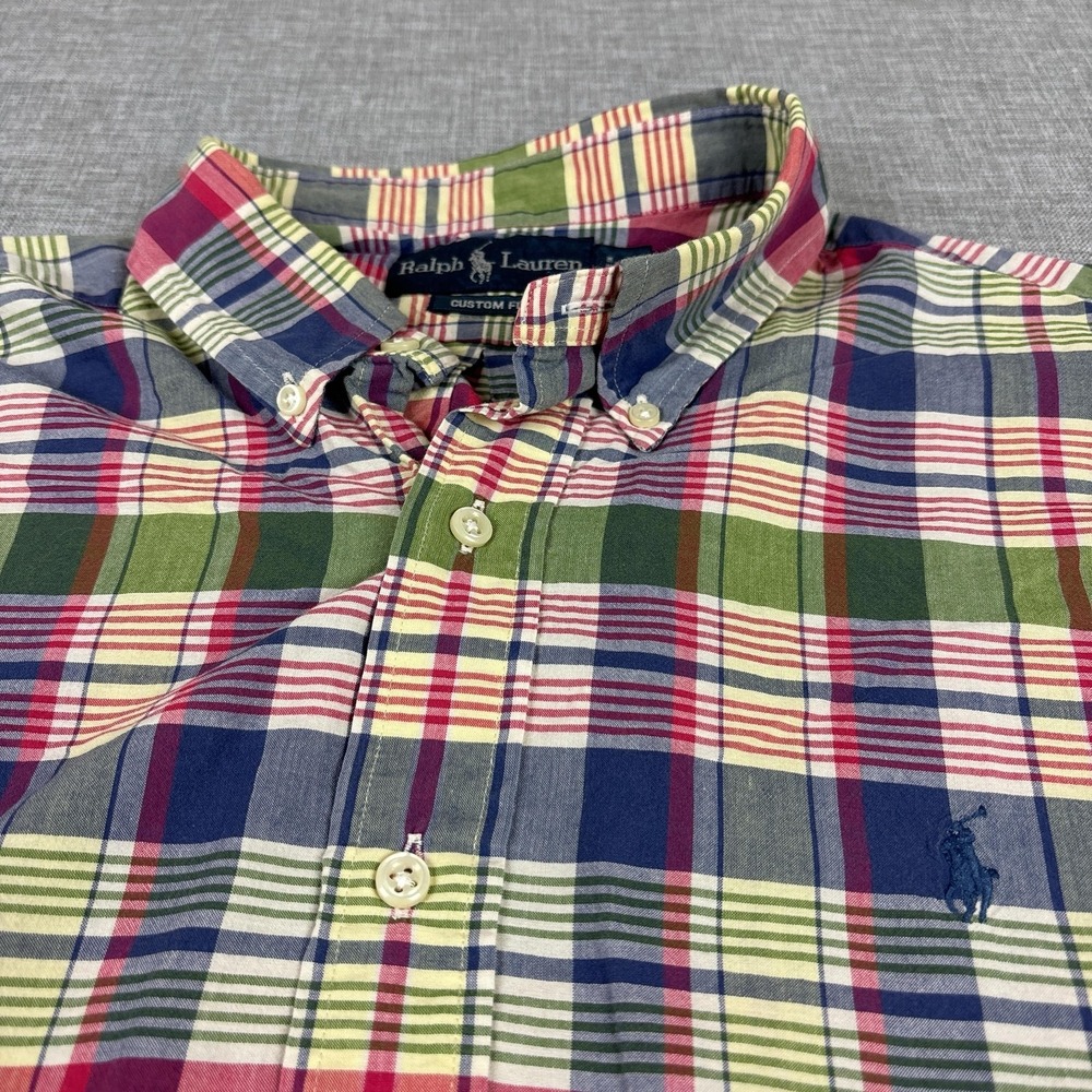 Vintage Ralph Lauren Shirt Mens Large Plaid Long Sleeve Button Down Slim Fit